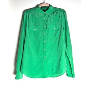 Vintage Lauren Ralph Lauren Green Silk Shirt | 90s Designer Emerald Button Down